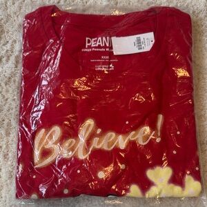 Peanuts Red Tee with Gold 'Believe!'